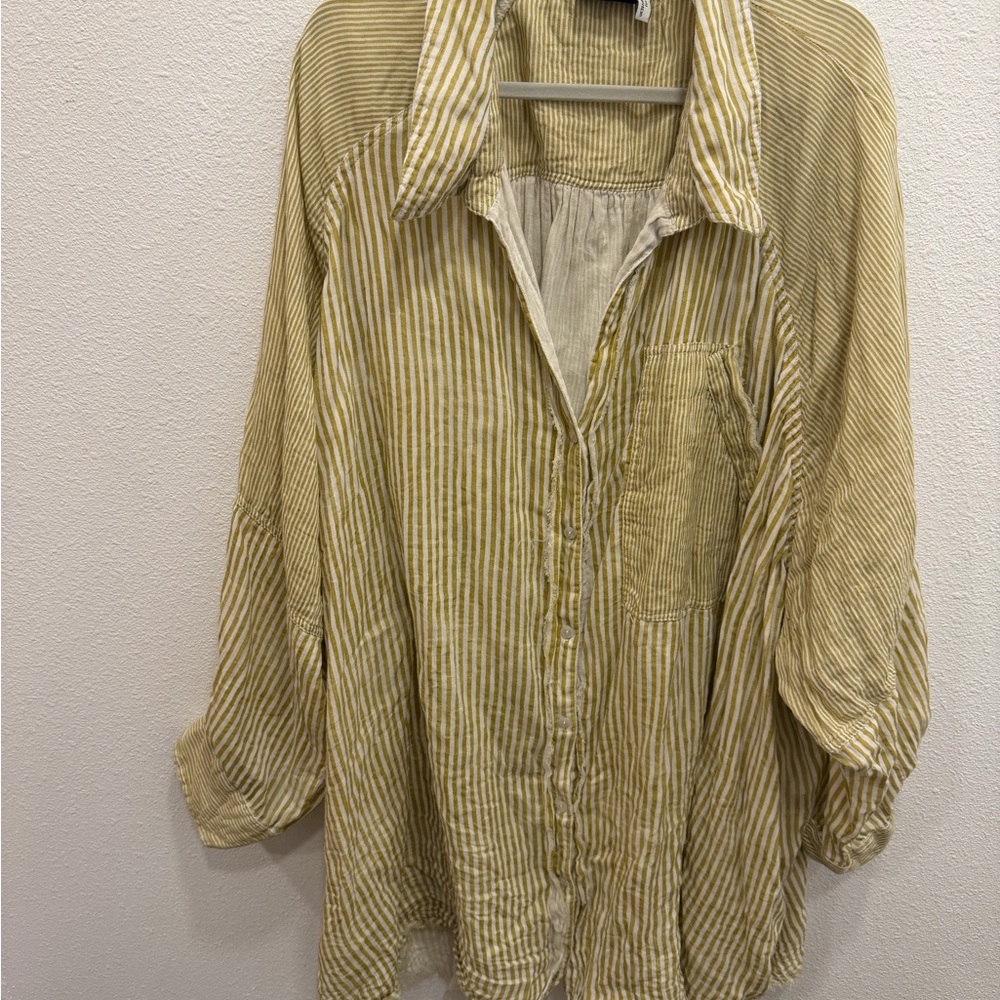 ASOS Curve Yellow Striped Button Down Shirt. PTP 40”